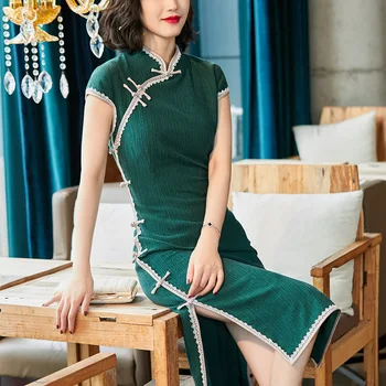 

Vintage Dress Chinese Traditional Qipao Women Cheongsam Female Elegant Stand collar Short sleeve Improvement Cheongsam Dress
