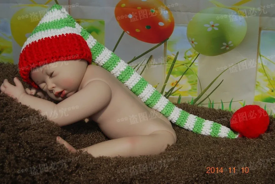 Детская шапочка ручной работы, вязаная крючком полосатая светло-зеленая/белая/красная шляпа эльфа, Рождественская шляпа для новорожденных, фото, реквизит, индивидуальный заказ