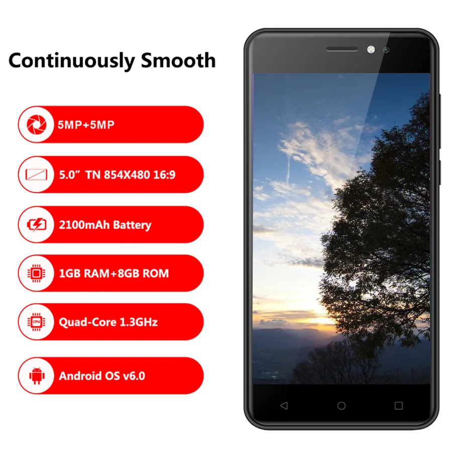 Оригинальный KXD W50 Оперативная память 1 ГБ Встроенная 8 GB смартфон 5 0 &quotAndroid 6 MTK6580 4