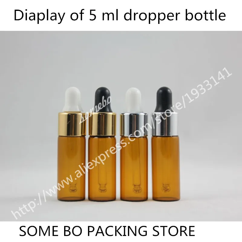 50pcs/lot 5ml Amber Glass Essential Oils Dropper Bottles Refillable Brown Fragrance Vials | Красота и здоровье