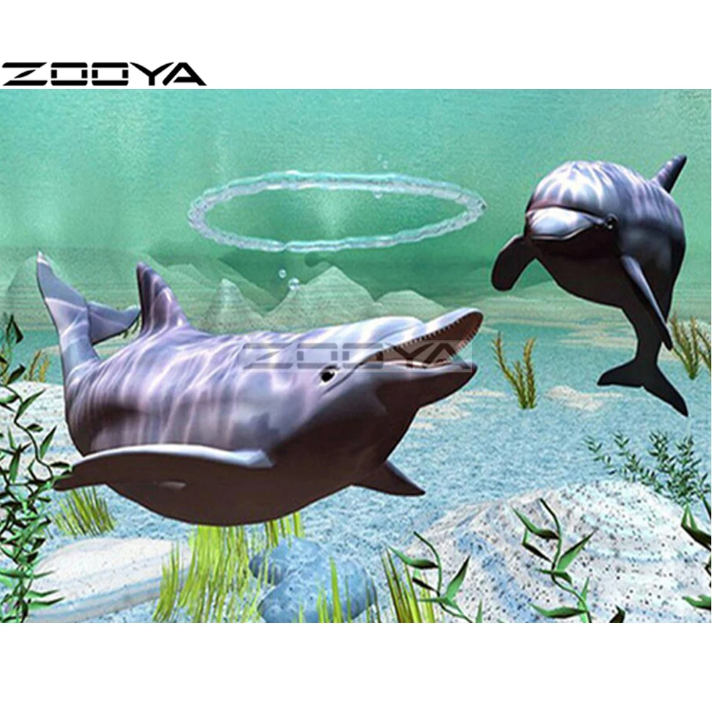 Алмазная вышивка 5D круглая Картина Настенная Наклейка Дельфин мама и ребенок