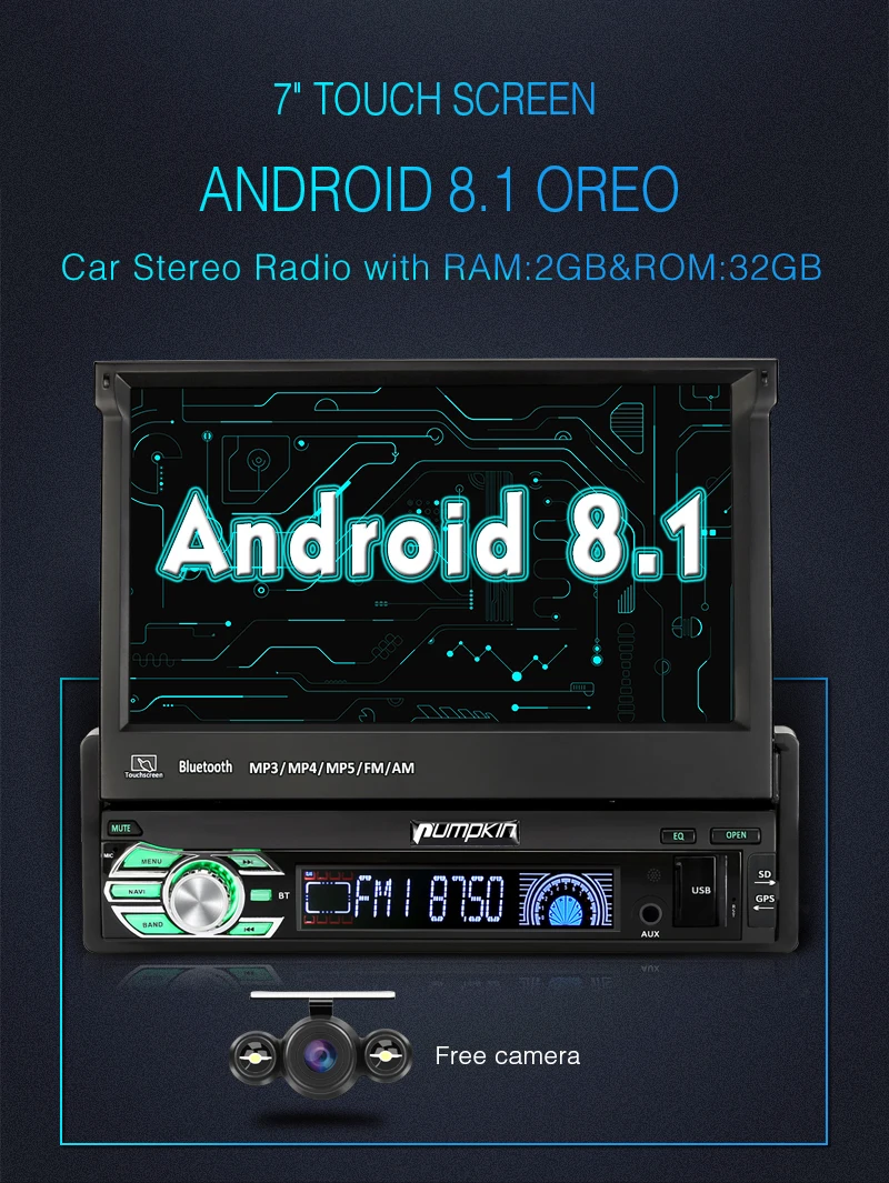 Тыква 1 Din 7 ''android 8,1 автомобиля радио нет DVD плеер gps навигации Octa Core 2 Гб + 32 стерео Wi Fi Bluetooth DAB головного устройства