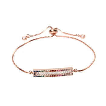 

10Pcs Cubic Zirconia Women Charm Bracelets, Micro Pave Colourful CZ Rectangle Bar Connector Bracelet