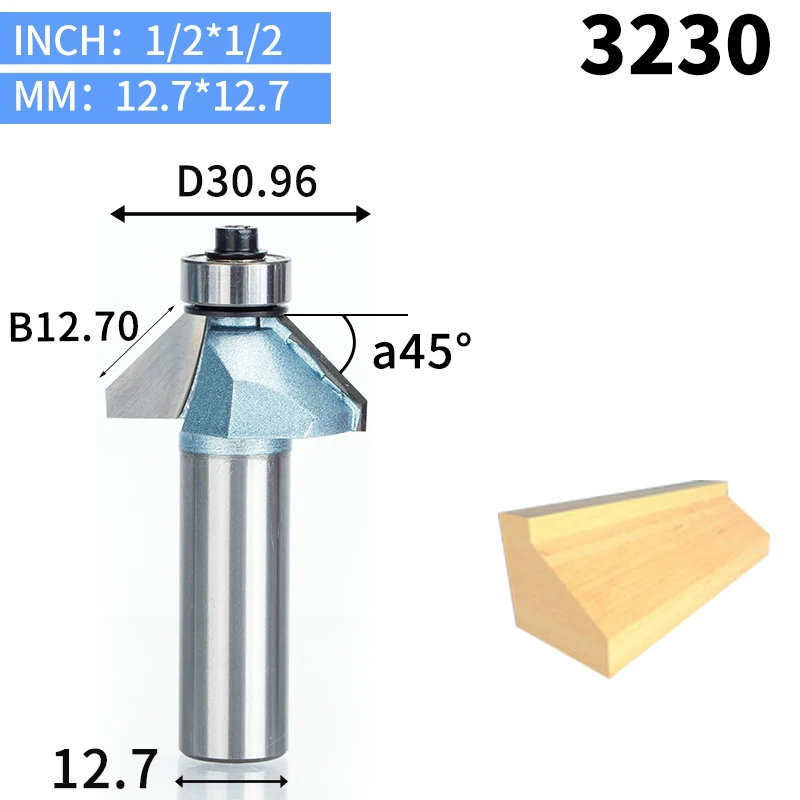 HUHAO 1 шт. 1/" 1/4" хвостовик фаски Резак промышленного класса фрезы для дерева конский нос бит 45 градусов ЧПУ деревообрабатывающий инструмент endml - Длина режущей кромки: 3230