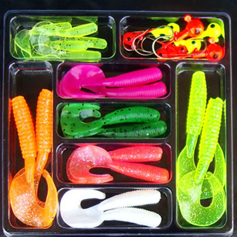 Fishing Lure Set 17Pcs Soft Worm Lure Carp + 8 Lead Head Jig Hooks Simulation Suite Soft Fishing Baits Set Tackle Pesca