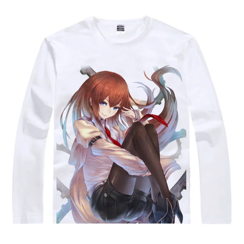 Футболки Steins с воротами рубашка в стиле хип хоп длинным рукавом Makise Kurisu Шиина