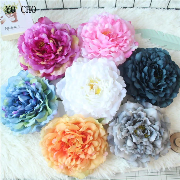Artificial Peony Flower Head Silk Rose Wedding Wreaths White Pink Blue Fake Flowers Big Flower Heads (12)