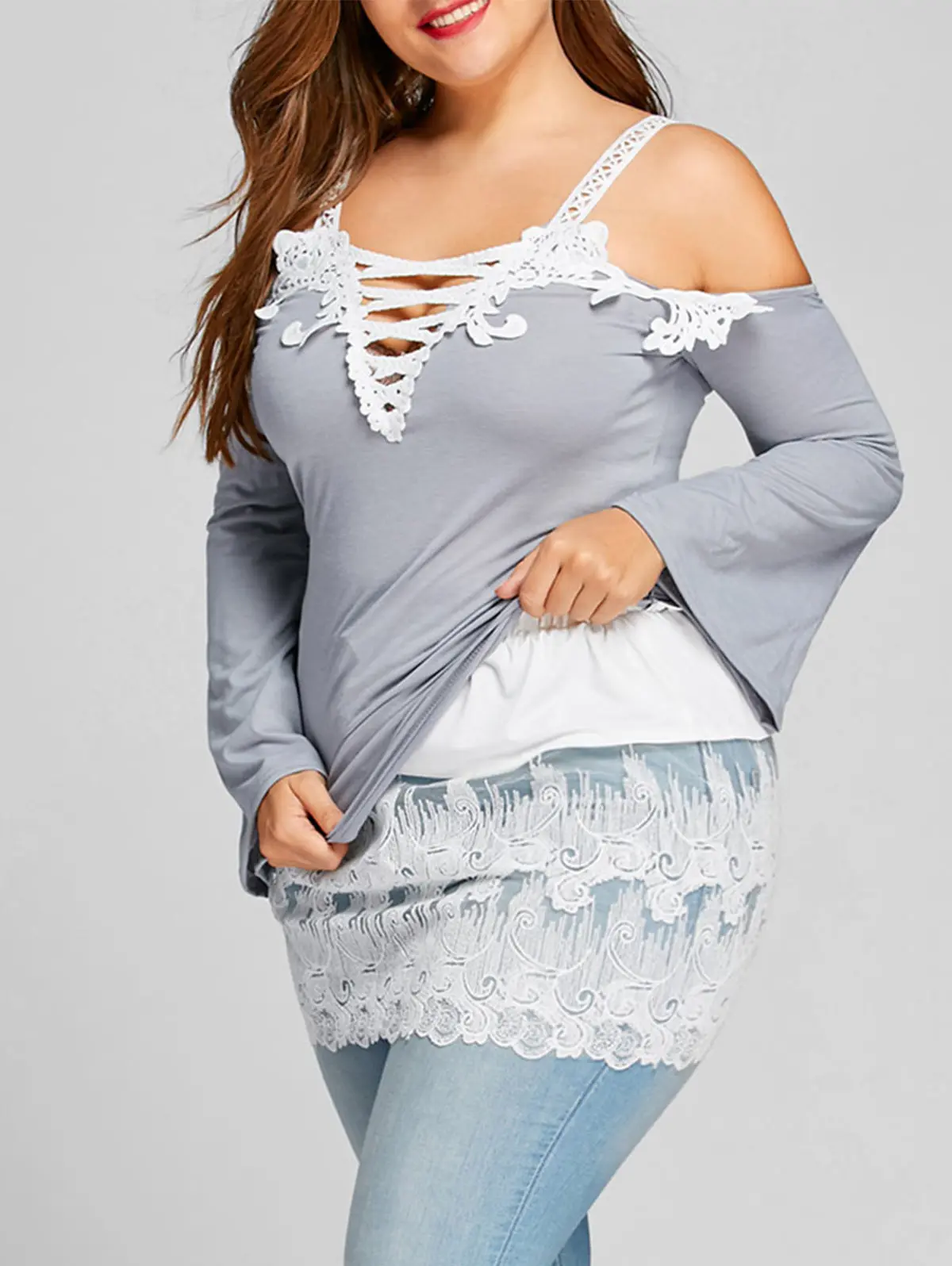 Buy Gamiss Plus Size Embroidered Lace Extender Skirt