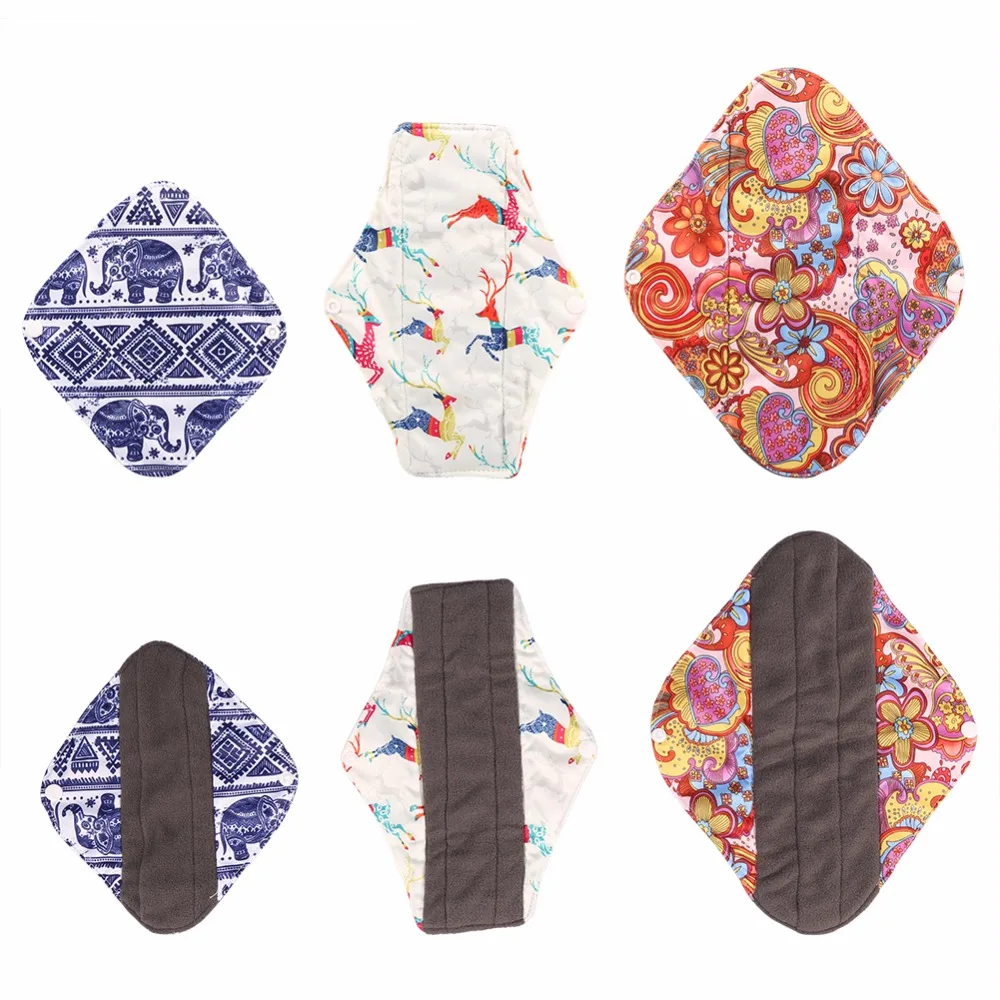 

3Pcs/Sets S M L Reusable Menstrual Pads Charcoal Bamboo Cloth Menstrual Pads Washable Sanitary Towel Panty Physiological Pads