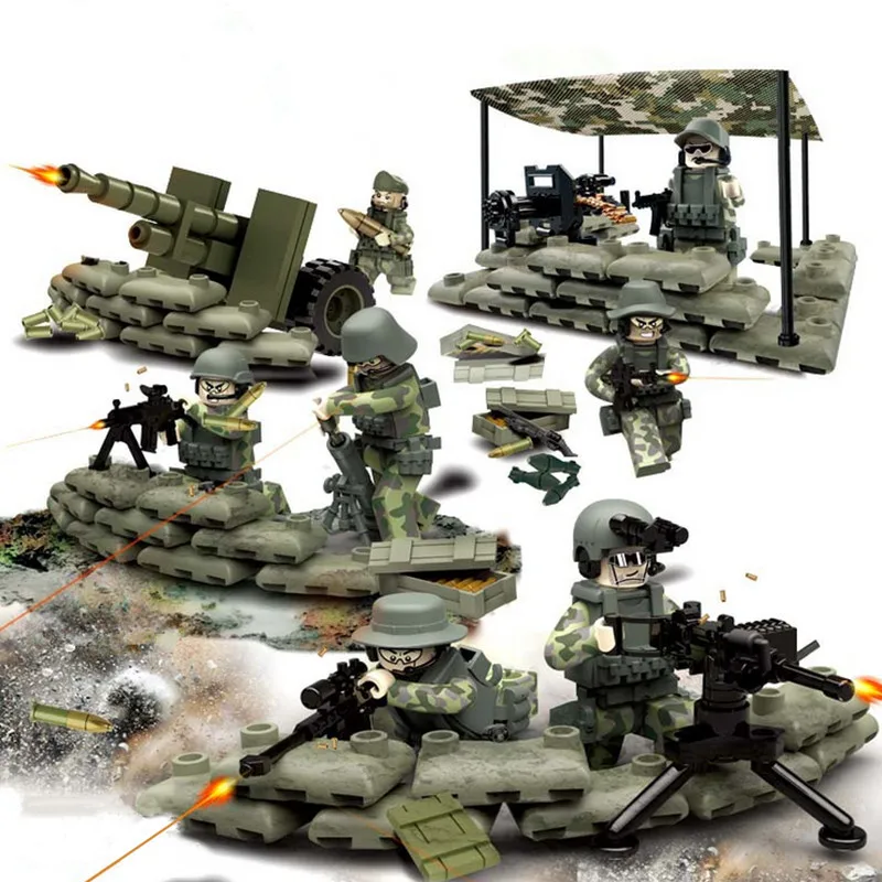 

4 in 1 Jungle Task Force World War 2 Soldier Military SWAT Weapon Gun German Army navy seal Building Blocks Figures Toy Boy Gift