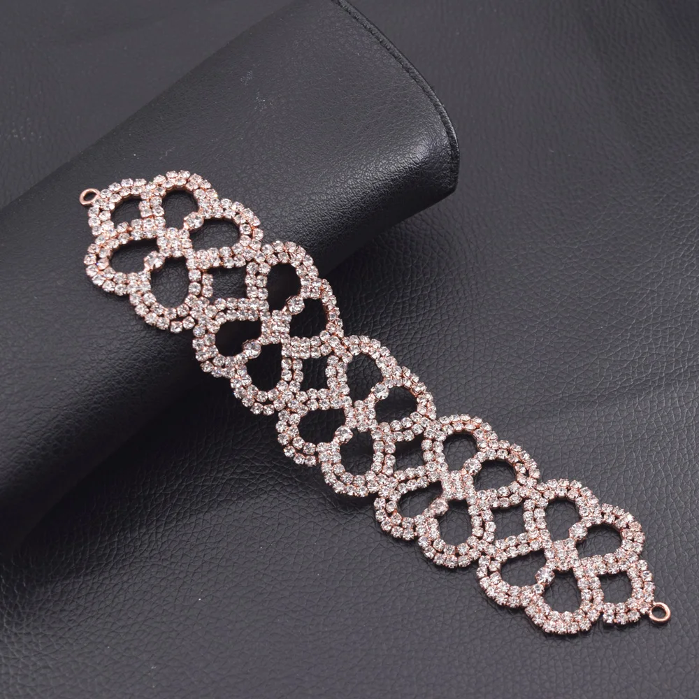 DIY 2pcs handmade bridal sash belt sewing rose gold crystal rhinestone