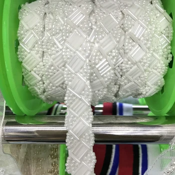

3 Yards 0.6" Wide Vintage Style White Beaded Trim, Pearl Bead Rhinestone Trimming For Sash, Headband, Home Decors