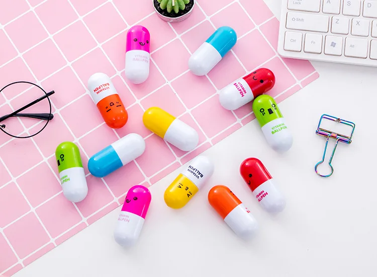 Escolar para o Escrita Material de Jardim de Infância Caneta Esferográfica Lote Pílulas Expressão Fofas Mini Canetas Telescópicas Kawaii Material 50 Pçs - 4 Caneta esferográfica 50 pçs lote, pílulas expressão