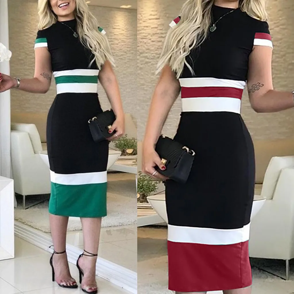 

Women Casual Shift Geometric Print Dress O-Neck Short Sleeve Long Dresses summer sundress 2019 female vestidos #5