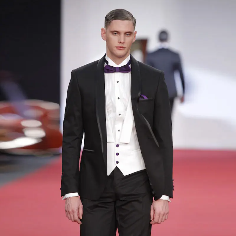 

Men Black Suits for Wedding Groom Tuxedo Shawl Lapel Man Blazer Slim Fit Terno Masculino Best Man Suits 3Piece Coat Pants Vest