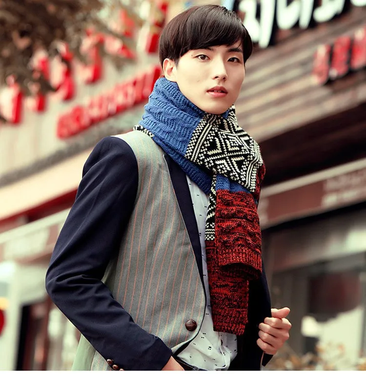 Зимний мужской шарф теплый шерстяной платок плетеное цвет