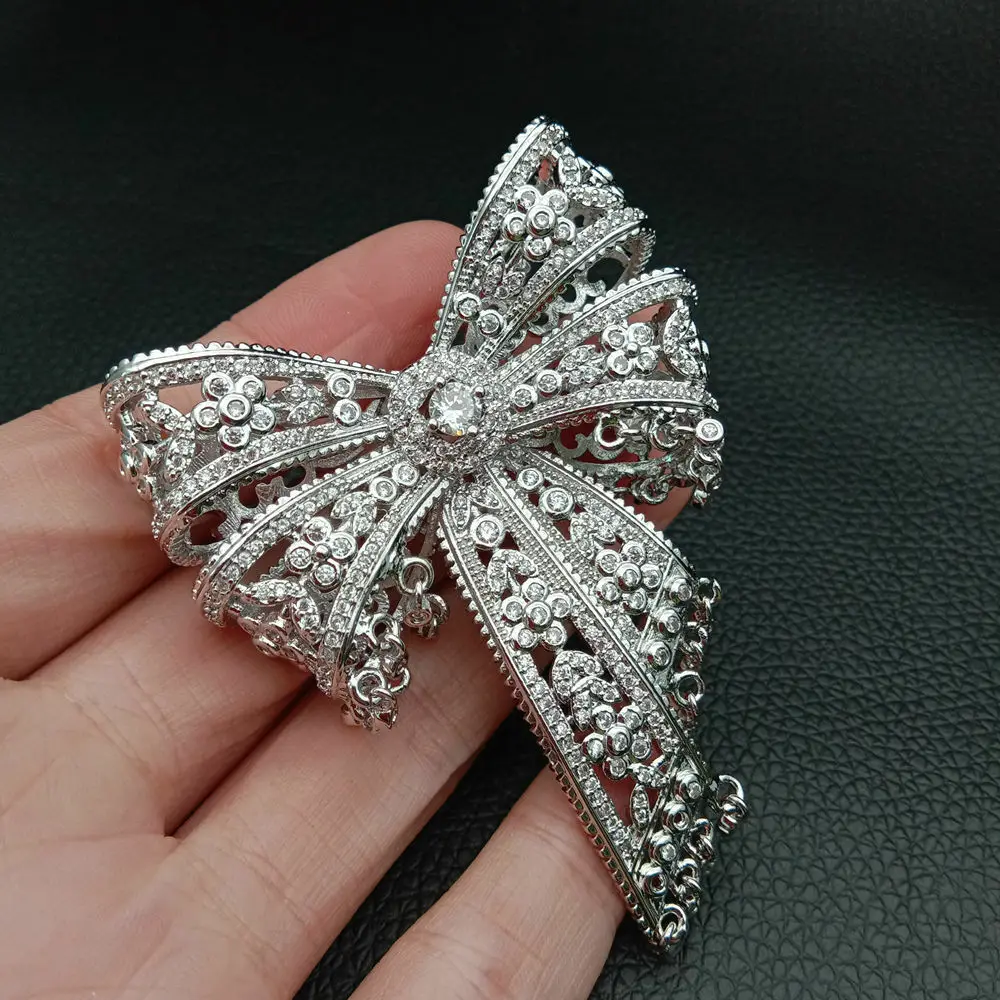 Кубический циркон Micro pave bowknot Разъем 50x55 мм позолоченный DIY ювелирных изделий