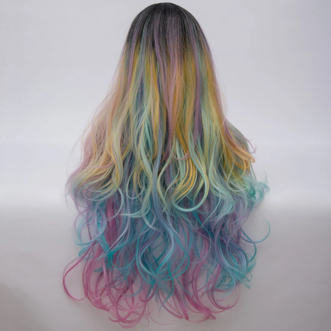 Similler длинные вьющиеся многоцветные синтетические радужные полные парики для косплея Девушки вечерние парики в комплекте - Цвет: LW1619R