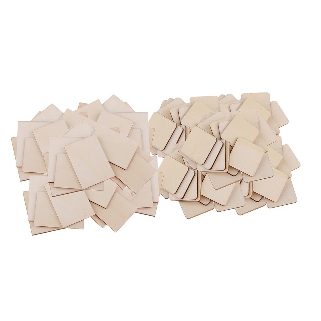 

100Pcs Rectangle/Square MDF Unfinished Wood Pieces Cutouts Blank Plaque Sheets for DIY Art Craft Pyrography Decoration Ornaments