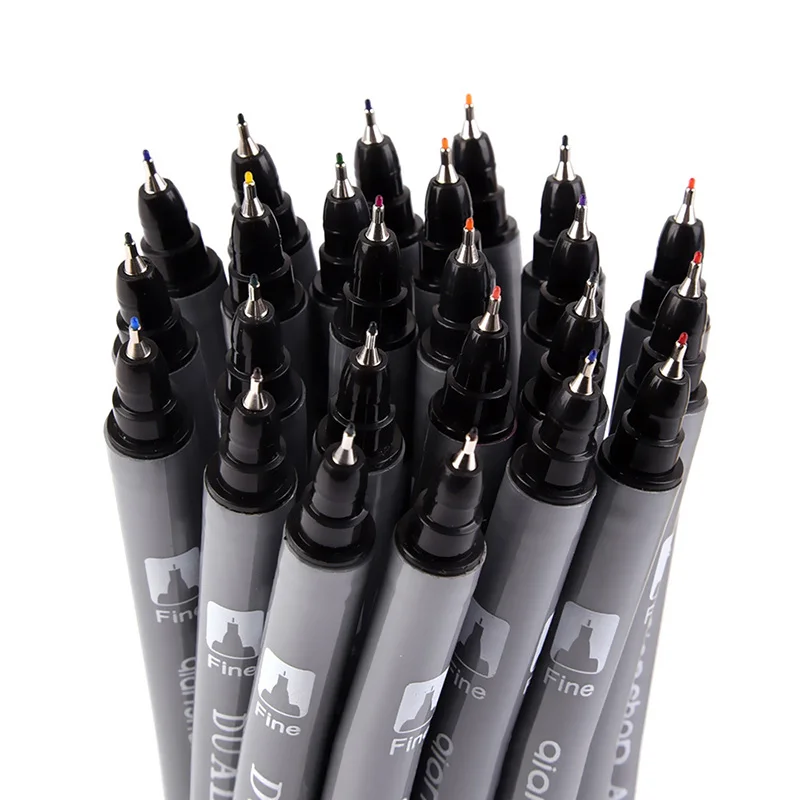 24 шт./партия(1 пакет) 0,4 мм пластиковый двойной маркер цветная тонкая ручка-крючок школьные товары для рукоделия для рисования