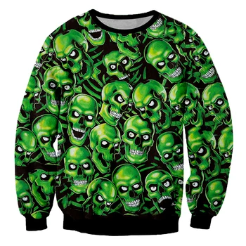 

2018 Autumn Winter Man Hip Hop Green Skulls Sweatshirt Fashion 3D Printed Punk Rock Style Crewneck Sweatshirts Unisex Clothing
