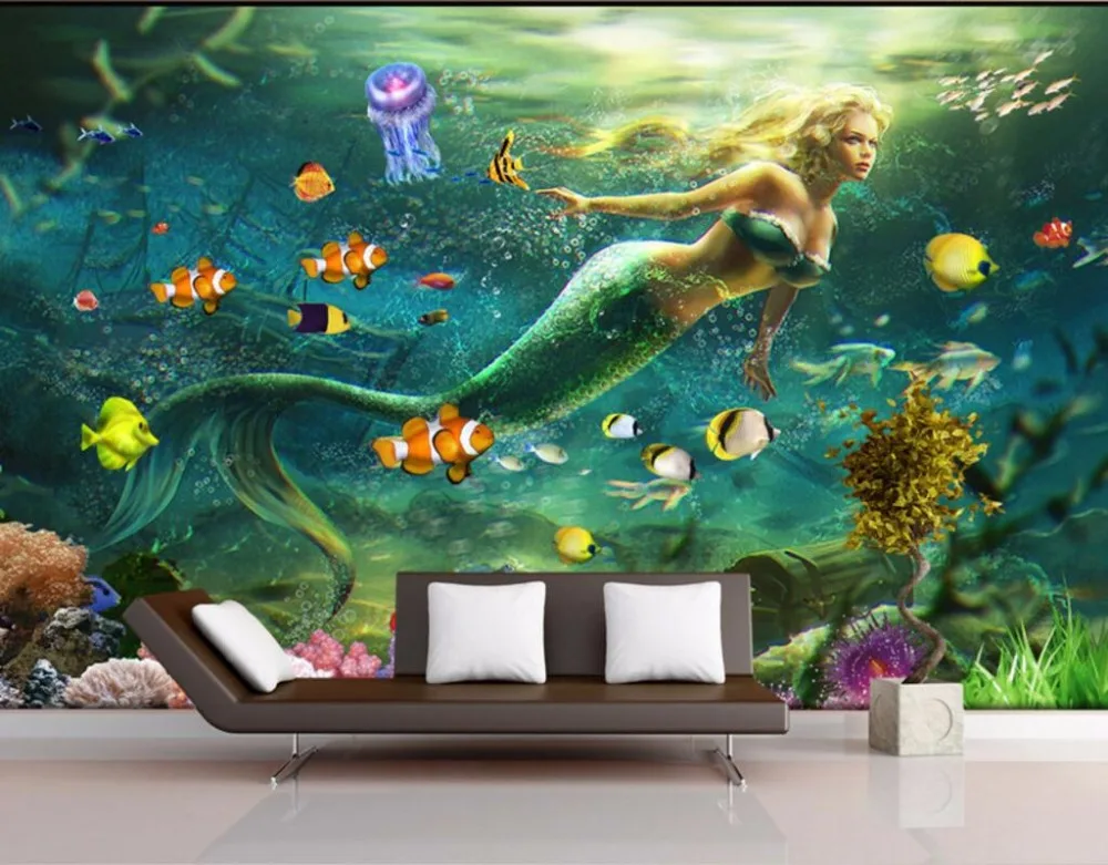 カスタムmuralフォト3dウォールペーパー夢海底人魚リビング部屋の装飾