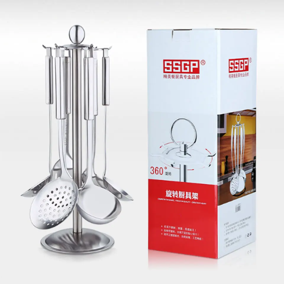 SSGP 5 & 7 Pcs Set Of Kitchen Tools 304 Stainless Steel Spatula Soup Spoon Cooking Utensils Accessories With Shelf High Quality SSGP 5 & 7 Pcs Set Of Kitchen Tools 304 Stainless Steel Spatula Soup Spoon Cooking Utensils Accessories With Shelf High Quality