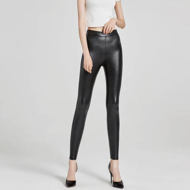 

Fashion Women PU Leather Pants High Elastic Waist Leggings Slim Leather Leggings Skinny Fleece Trousers Autumn Winter Lady Pants