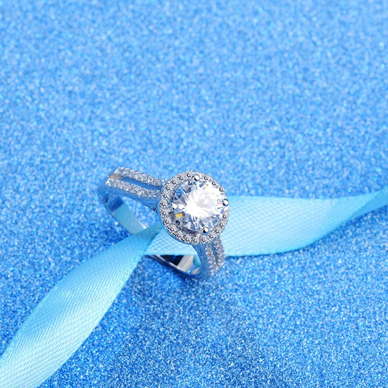 YINHED 2ct круглый, кубический цирконий кольцо для помолвки подлинное серебро 925 пробы Свадебные Кольца для женщин ювелирные украшения ZR533