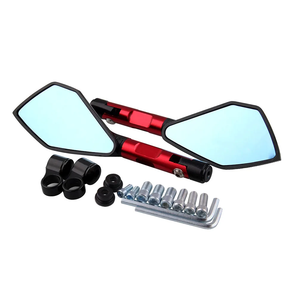 cheap 8 10mm CNC Motorcycle Rearview Side Mirrors Street Sports Bike Chopper Ruiser Triangle Smoked Blue Mirror 360 Degree