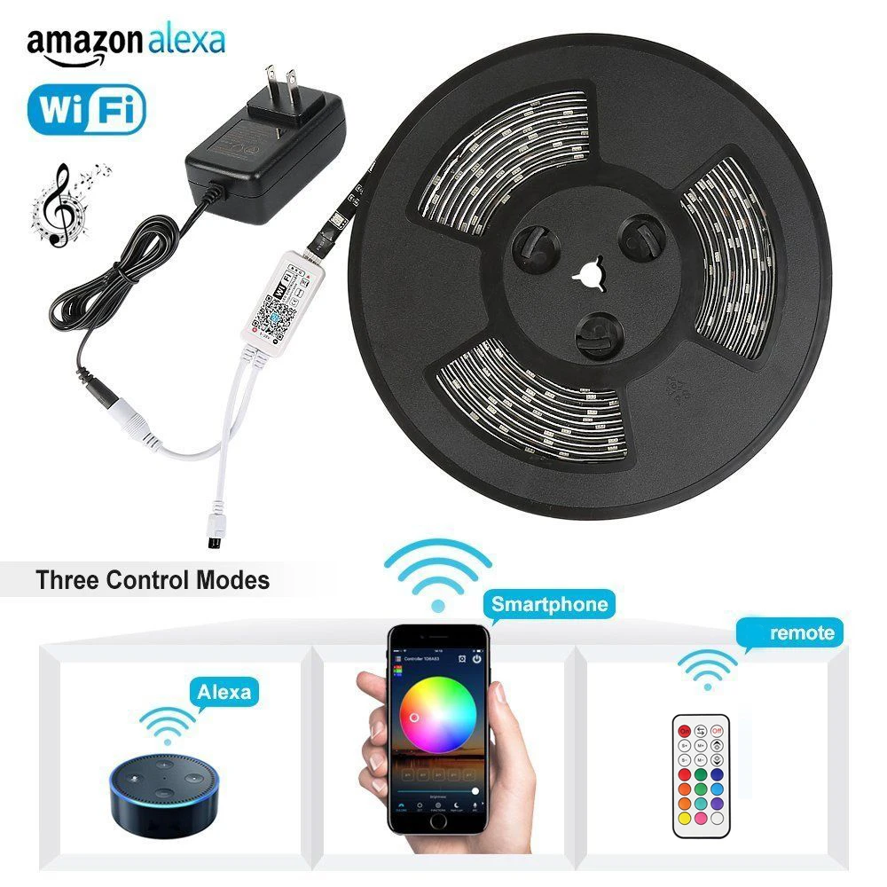 

5M 300 LED WIFI RGB Strip Waterproof Rope Light RGB Syc Alexa Google Home Smart Phone RF Remote Controller 5050 2835 SMD Power