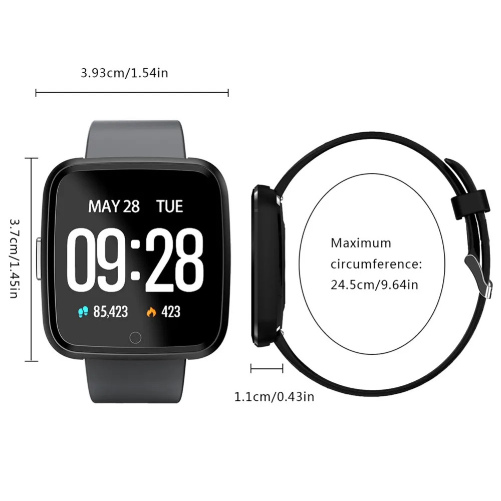 KOBWA Smartwatch Y7 сердечного ритма крови Давление монитор BT4.0 Водонепроницаемый Смарт