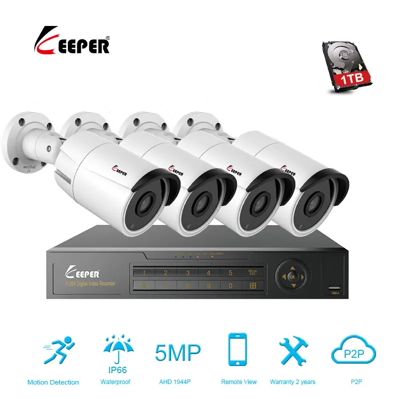 

Keeper 5mp CCTV Surveillance Kit 5mp Security Camera System 4 ch DVR 1944P Video Output Kit CCTV Easy Remote View on Phone