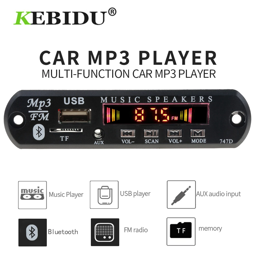 

Kebidu 5V 12V MP3 Player Decoder Board Bluetooth MP3 Decoder Board Car Kit FM Radio TF USB 3.5 Mm WMA AUX Audio Receiver