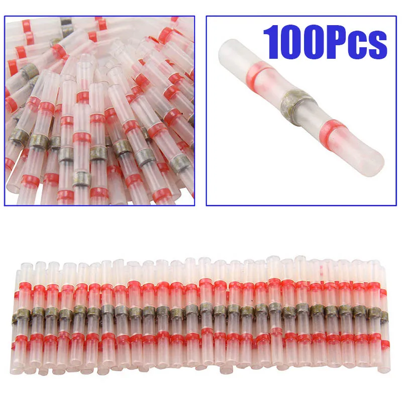 

100 PCS SST-105 Series Heat Shrink Butt Wire Connectors Waterproof Tinned Copper Solder Seal Terminals Kit Set