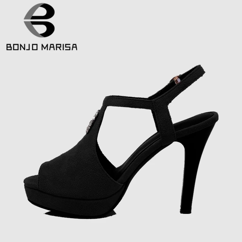 

BONJOMARISA 2019 Big Size 32-42 Hot Sale Black Decorating Women Summer Sandals Female Platform Summer Shoes Woman High Heels