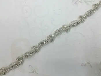 

Clear Rhinestone Silver Applique Trim Iron On Bridal Costume Beaded Wedding Supply Decoration