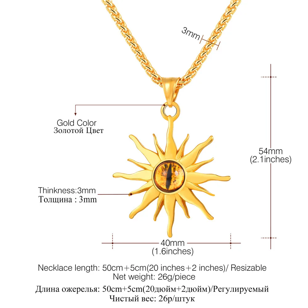 Ожерелье с подвеской "глаз Саурона", золото/нержавеющая сталь, Ювелирное Украшение "глаз сглаза", "глаз пламени", "цветок солнца", ожерелье GP3244