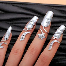 

AiMolies Studded Nail Set White Zircon 925 Sterling Silver Cool Resizable Ring QR0020