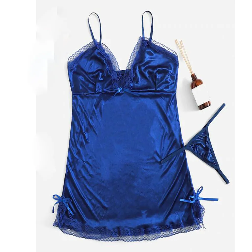 

snowshine YL5 New Women Sexy Plus Size Contrast Lace Slips With Thong Nightdress Bow Lingerie free shipping