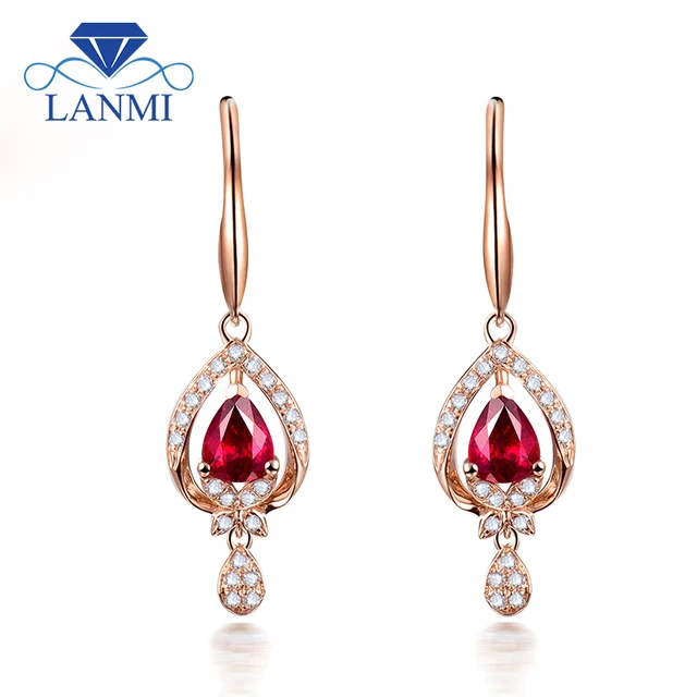 Pear Shaped Natural Ruby Earrings Gold 18k Rose For Women Party Pear Shaped Natural Ruby Earrings Gold 18k Rose For Women Party Se0368