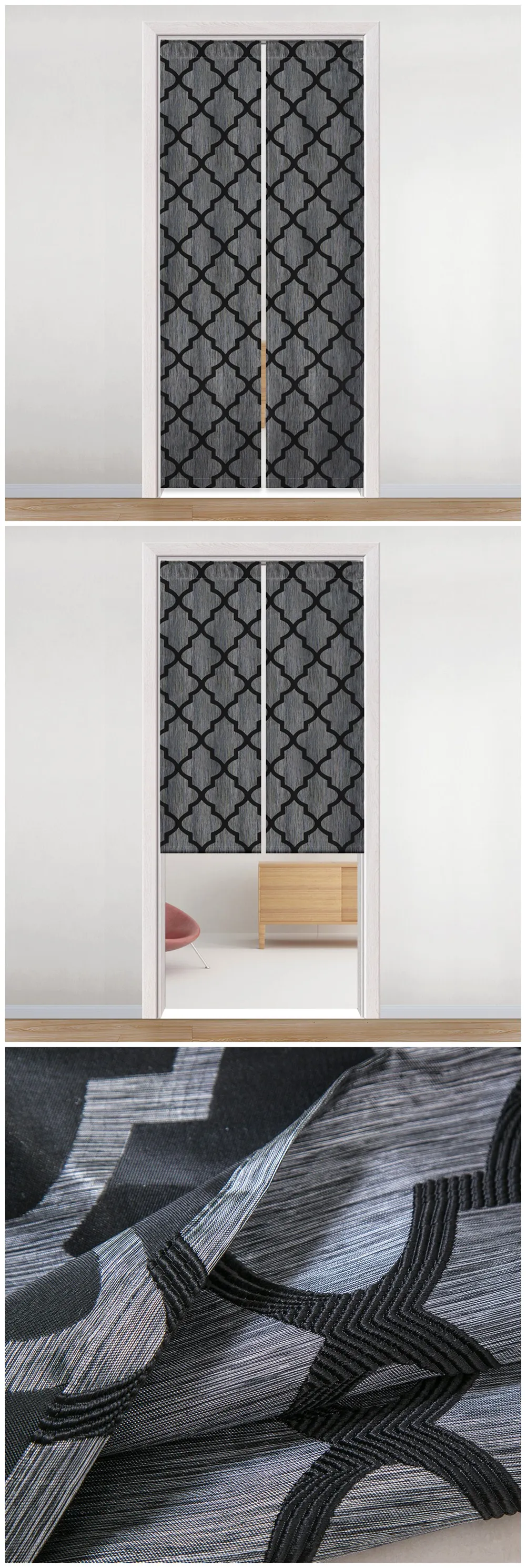 LOZUJOJU простая клетка, жаккард шторы для двери для спальни стержень Карманный обработки полу тени капли нить ткань современный дизайн