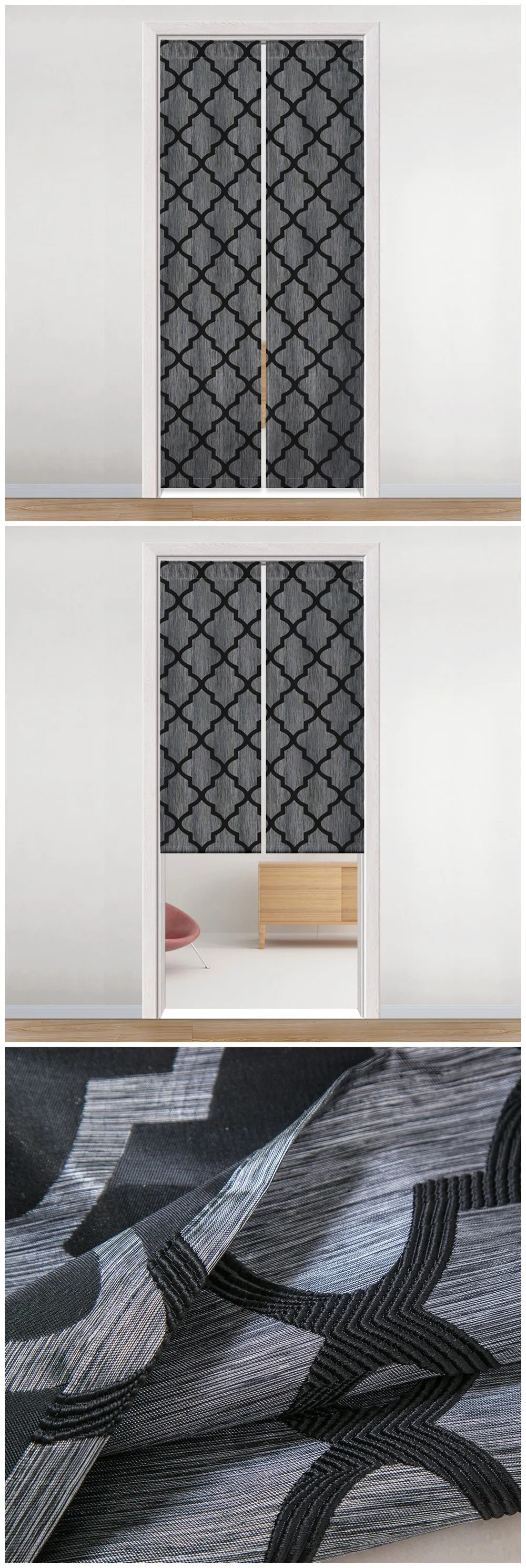 LOZUJOJU Simple Plaid Jacquard Curtains for Bedroom Doors Rod Pocket Processing Semi Shade Drops Thread Fabric Modern Design (3)