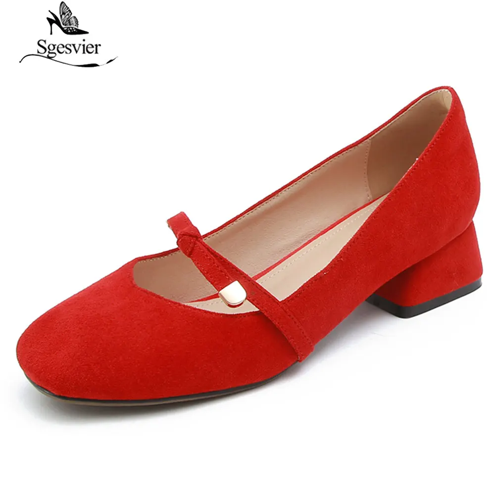 

Sgesvier 2019 Fashion Large Size 33-43 Square Heels Slip On Woman Pumps Square Toe Green Red Women Work Office Shoes Woman G67