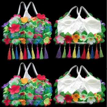 

Hawaii Flower Bra With Tassel Pendant Floral Camisoles Bra Hula Party wedding birthday