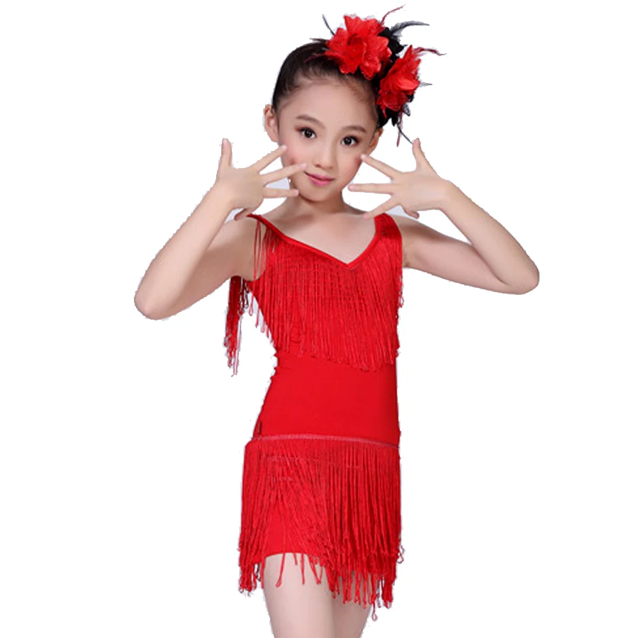 Dance Clothes For Girls Black/red Kids Ballroom Dresses Xxsxxl Latin Costumes For Kids Tassel