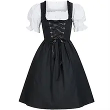 MISSKY Women Oktoberfest Renaissance Style Drawstring White Black Color High Waist Slim Bowknot Dress Costume