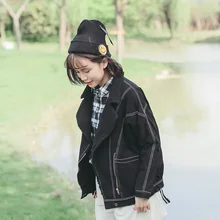 Зимние черные толстые бомберы для женщин Весна Осень бомбер пальто джинсы свободные джинсовые куртки Женская ветровка Женская Базовая