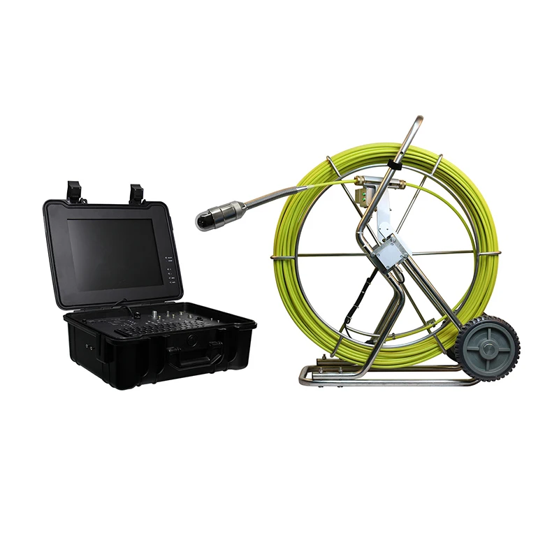 

120m Cable Pan Tilt 360 Rotation Pipeline Video Inspection Camera 15 inch Monitor Metal Skid Meter Counter Roate Borescope 58mm