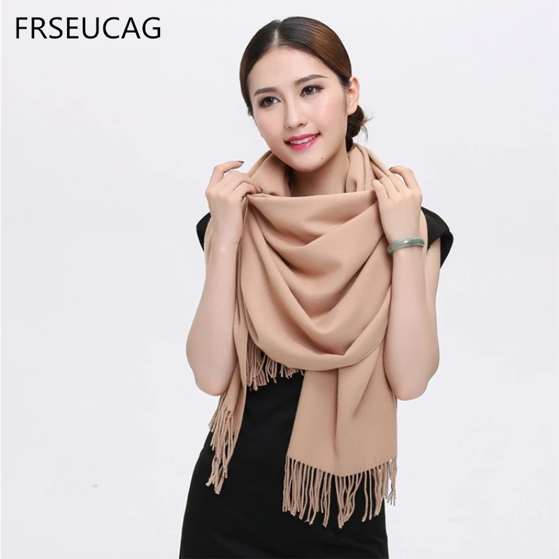 

FRSEUCAG Popular new fashion wild scarf cashmere knit long solid color scarf shawl multicolor optional Ms. genuine free shipping